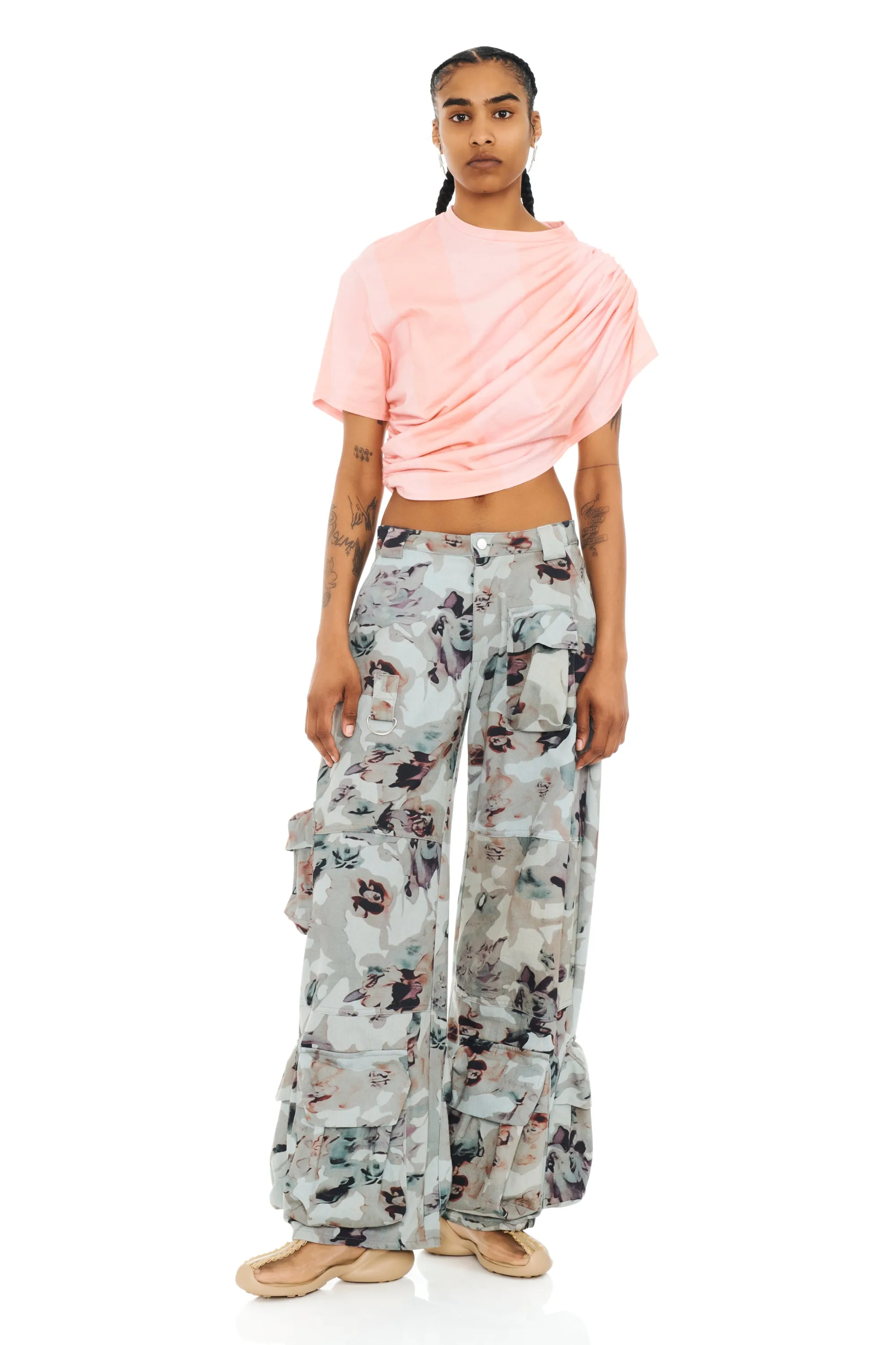 BEIGE WATERCOLOR ROSES GARDEN CARGO PANT sold by Collina Strada product image thumbnail 2