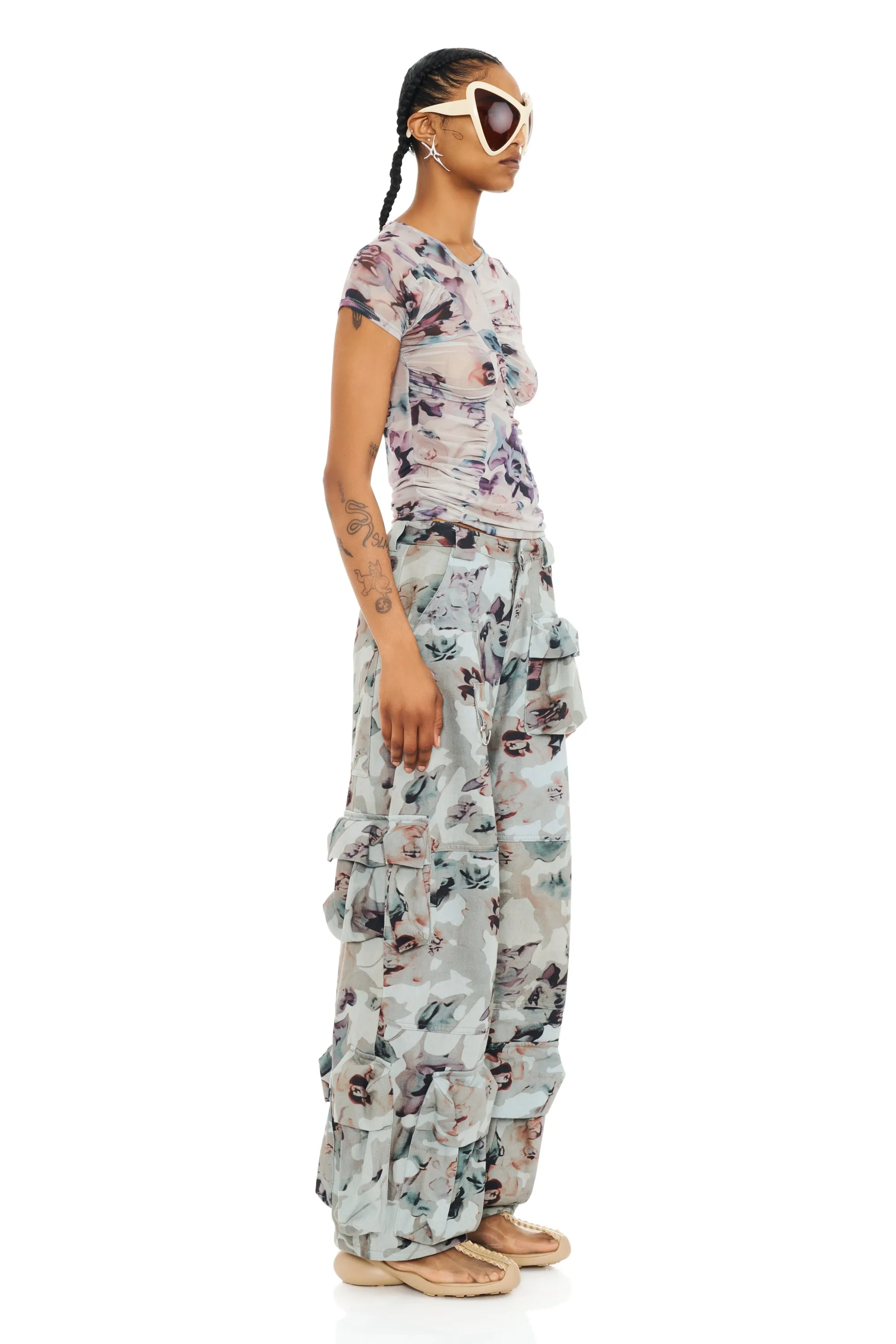 BEIGE WATERCOLOR ROSES GARDEN CARGO PANT sold by Collina Strada product image thumbnail 4