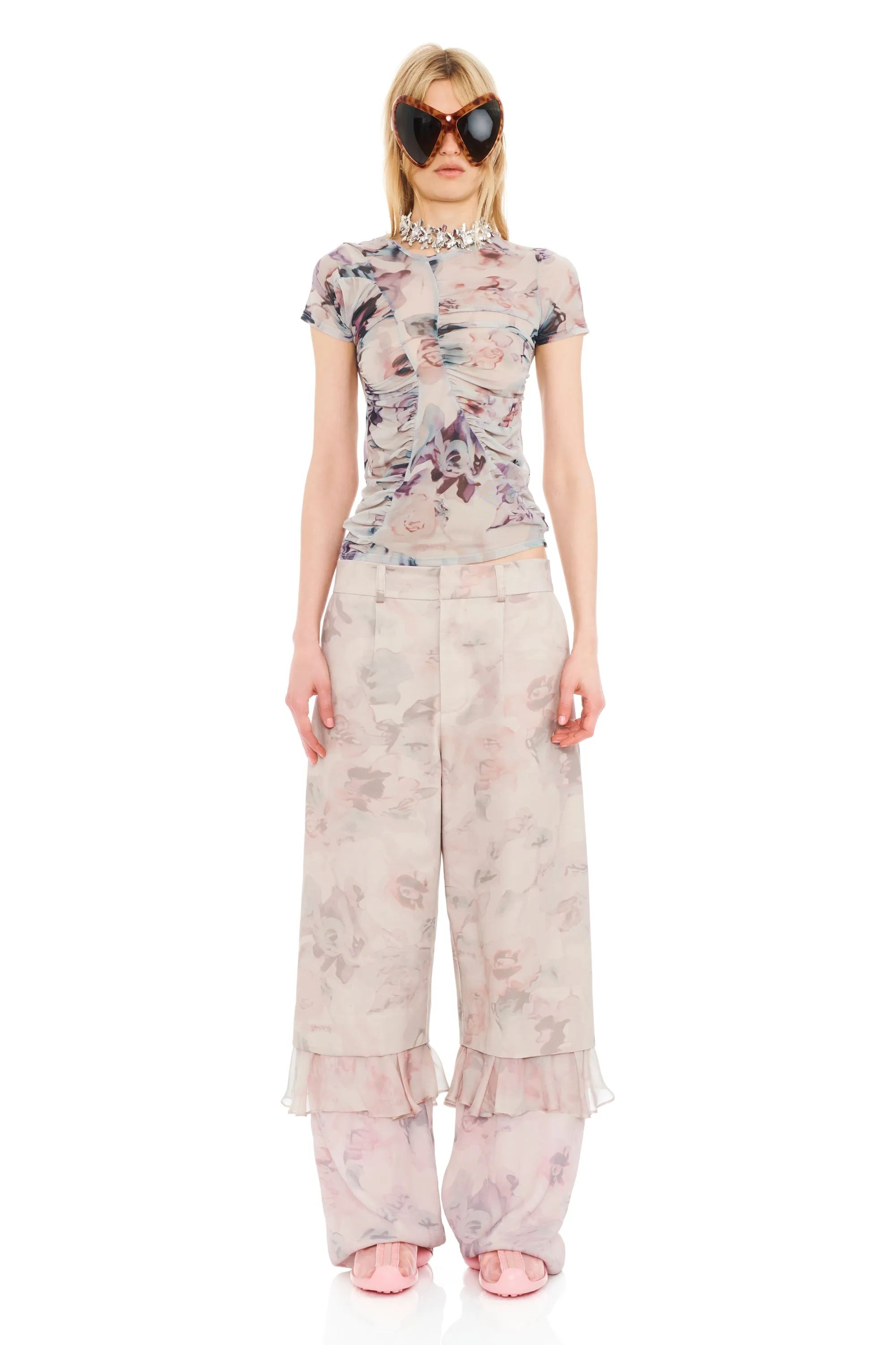 BEIGE WATERCOLOR ROSES SERPENTINE S/S TOP sold by Collina Strada product image thumbnail 5