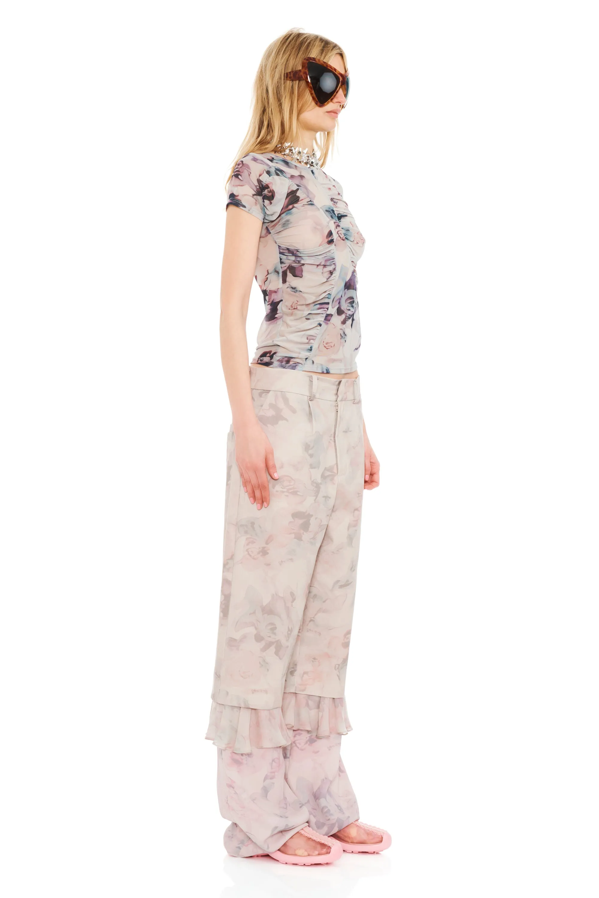 BEIGE WATERCOLOR ROSES SERPENTINE S/S TOP sold by Collina Strada product image thumbnail 2