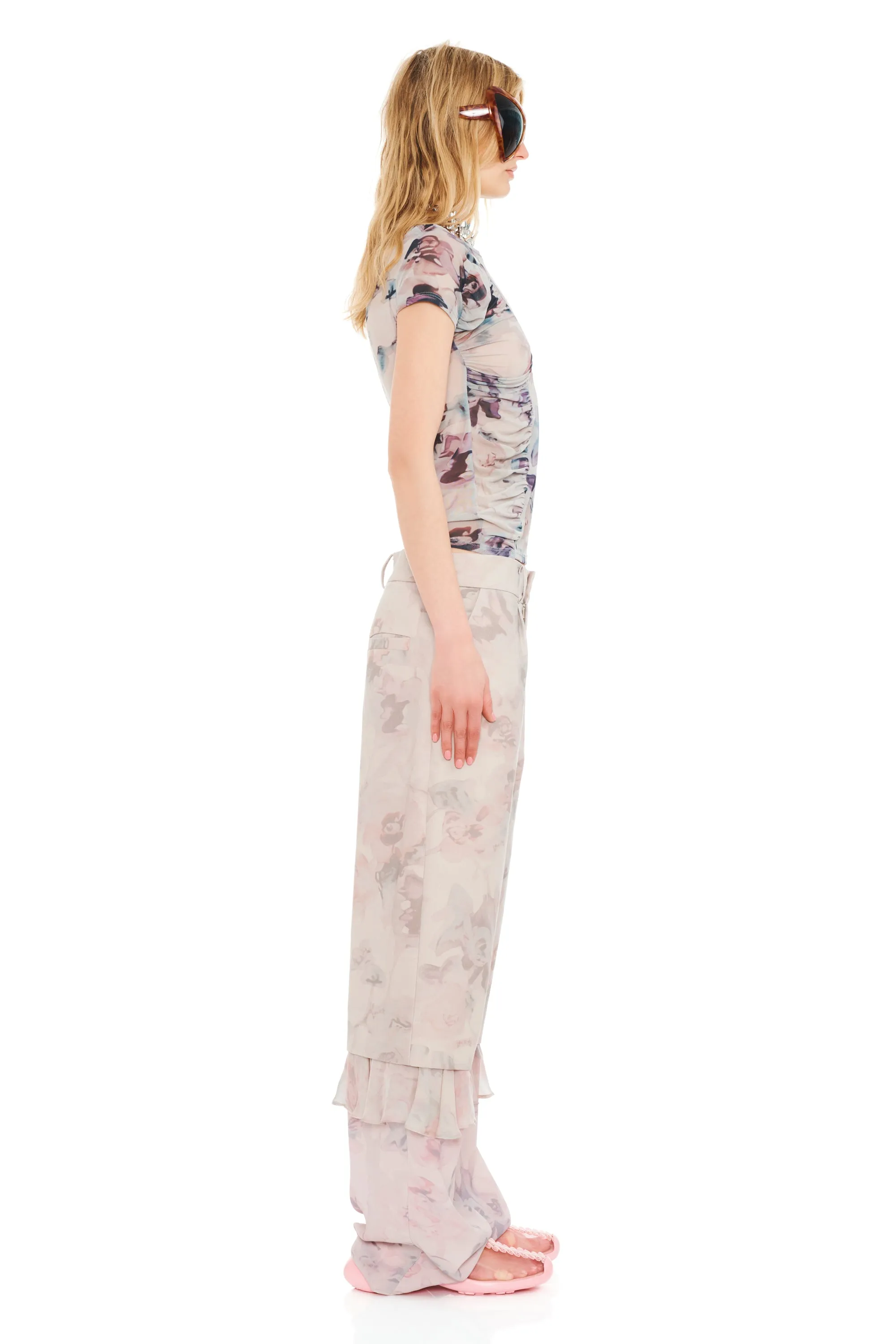 BEIGE WATERCOLOR ROSES SERPENTINE S/S TOP sold by Collina Strada product image thumbnail 3