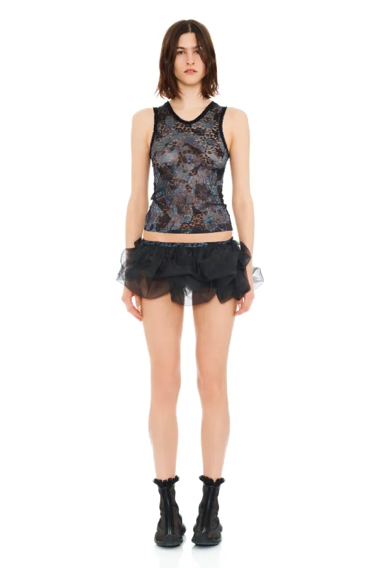 BLACK WATERCOLOR ROSES LACE DACHI TOP sold by Collina Strada