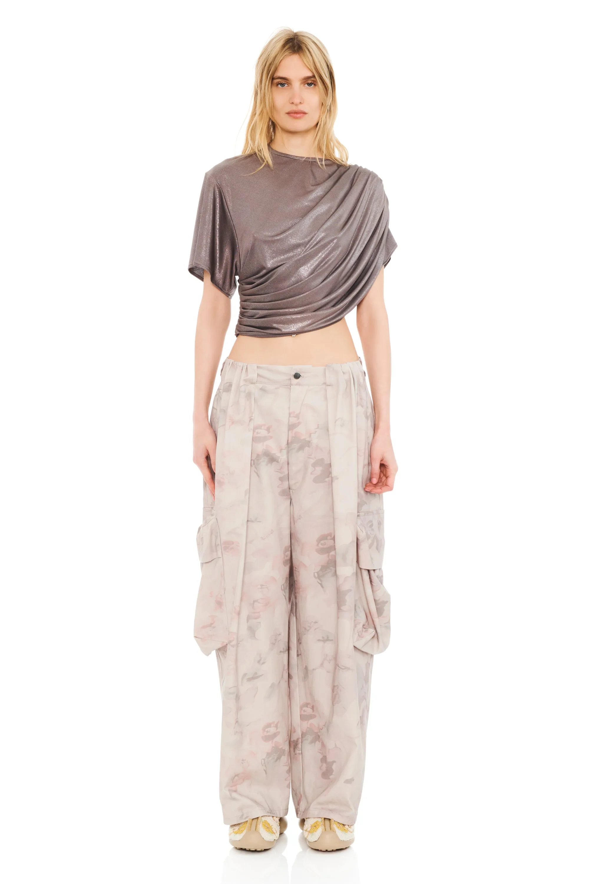 SILVER LAME EVA DRAPED TOP sold by Collina Strada