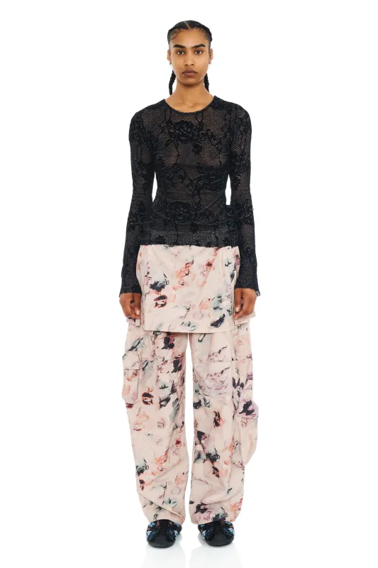 BLACK KNIT LACE CARDIO CREW SWEATER made by Collina Strada