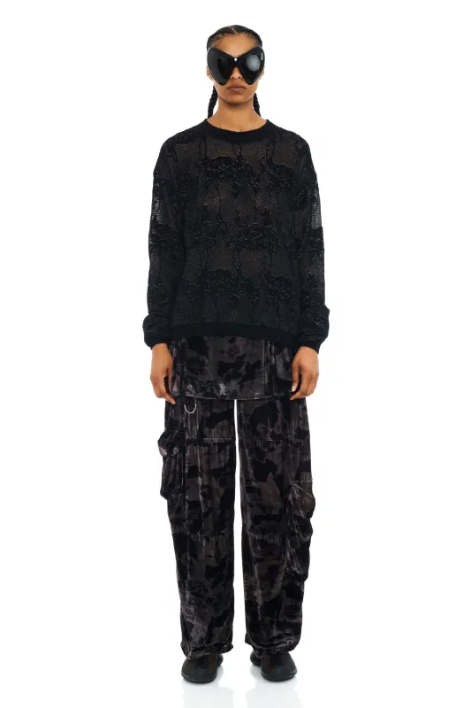 BLACK KNIT LACE WOOLLY SWEATER made by Collina Strada