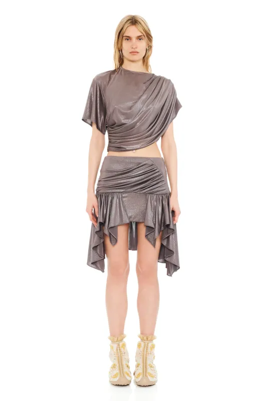 SILVER LAME CELOSIA MINI SKIRT made by Collina Strada