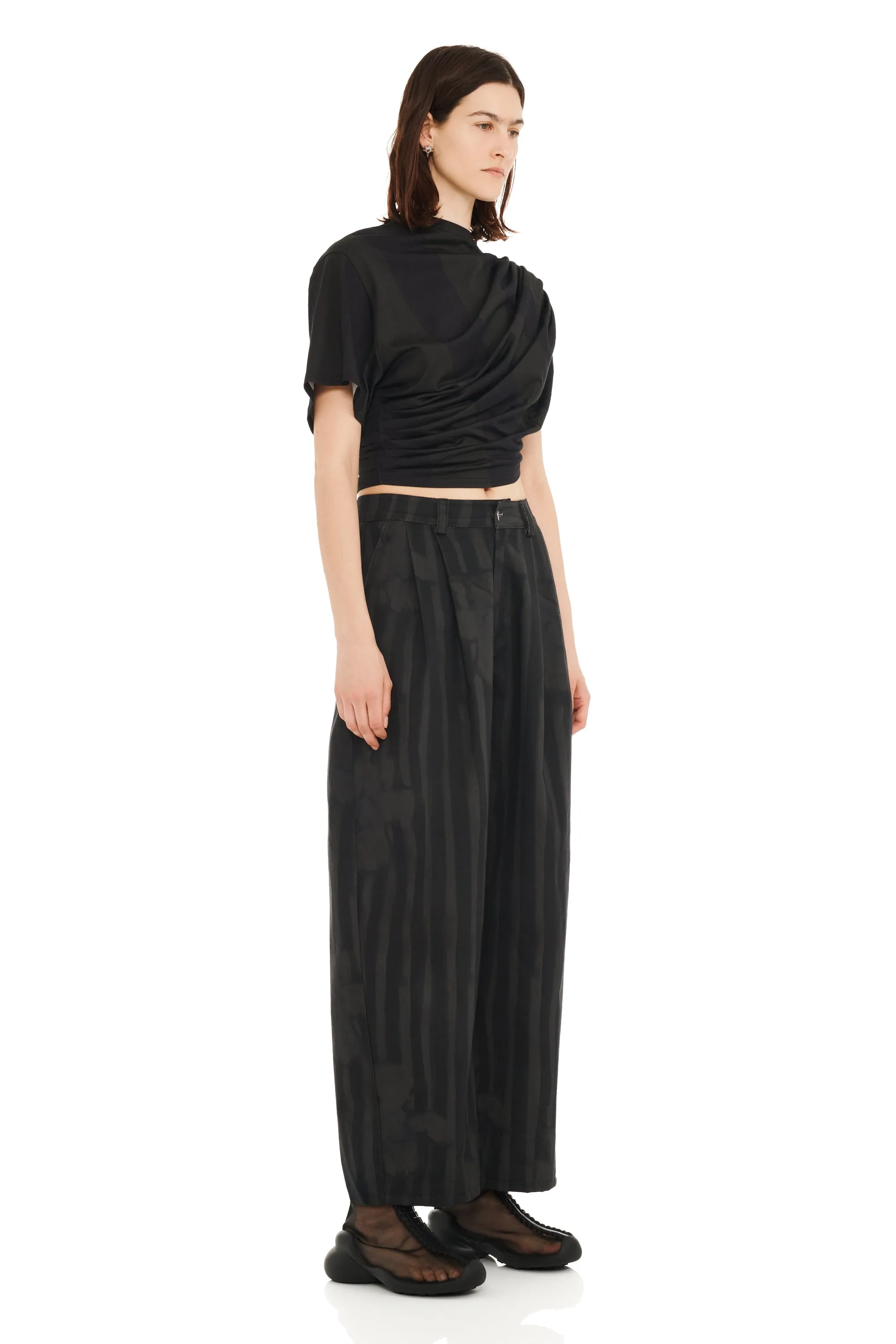 BLACK WAVY FLOWER STRIPE CATCHFLY PANT sold by Collina Strada product image thumbnail 2