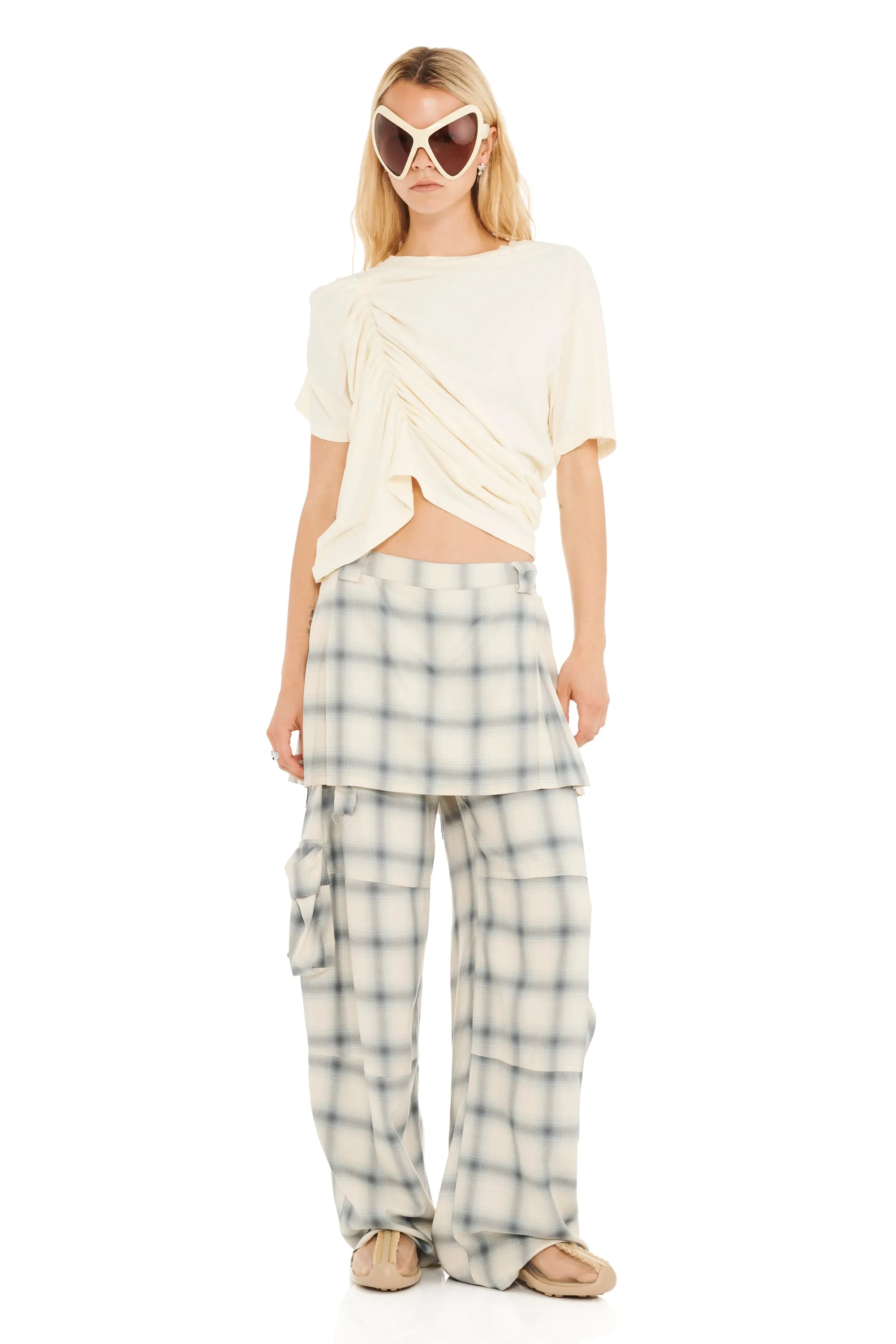 CLOUDY PLAID LAWN SKIRT CARGO PANT sold by Collina Strada