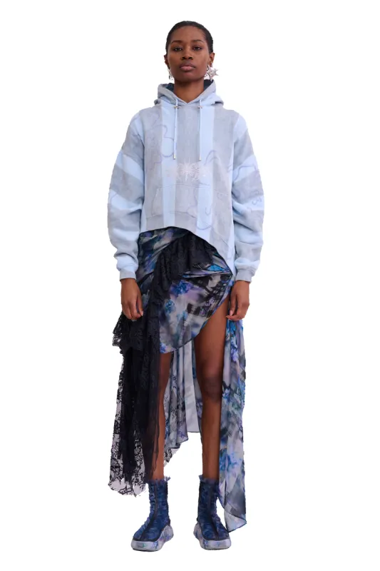 STORM BLUE FLOWER STRIPE WAVE HEM HOODIE  sold by Collina Strada