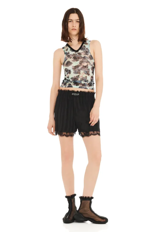 BLACK WAVY FLOWER STRIPE MINI ODEON BOXER sold by Collina Strada