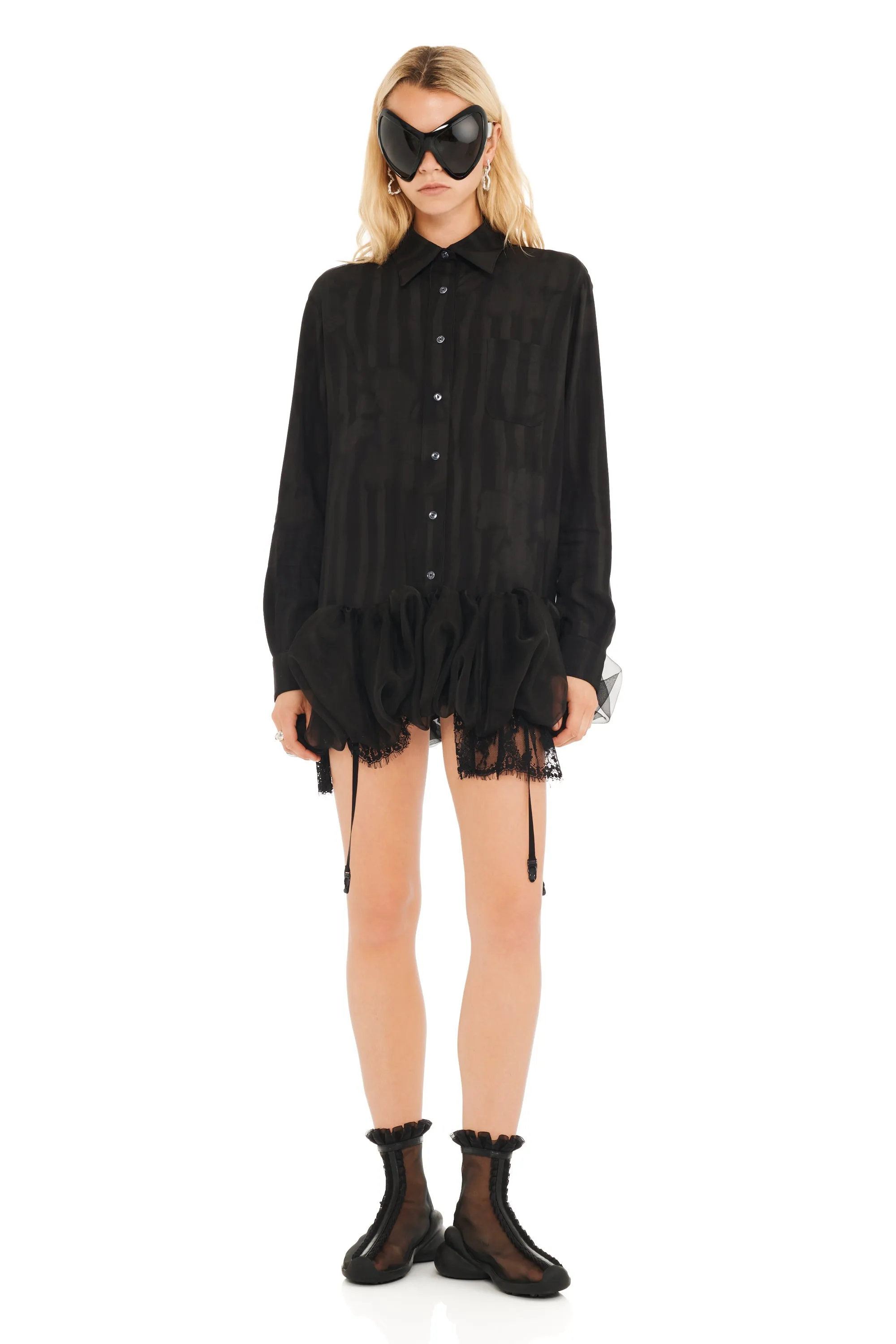 BLACK WAVY FLOWER STRIPE VALERIAN DRESS sold by Collina Strada product image thumbnail 3