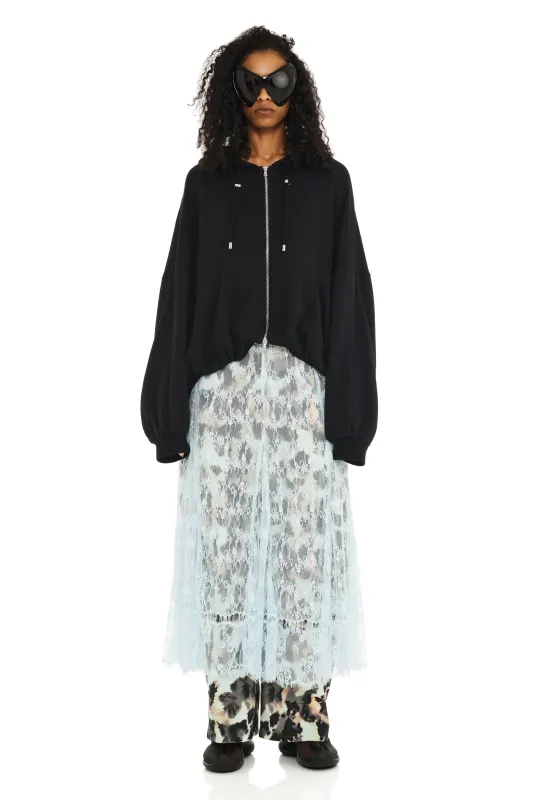 BLACK GATHERED ZIP UP HOODIE made by Collina Strada