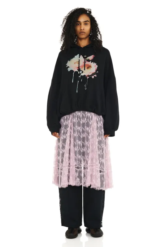 BLACK FLOWER DREAM GATHERED HOODIE made by Collina Strada