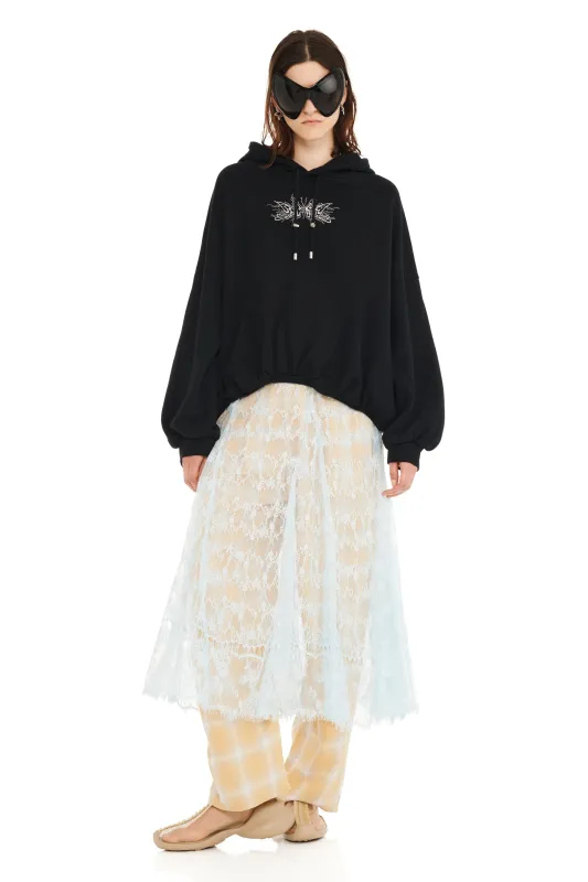 BLACK RHINESTONE GATHERED HOODIE sold by Collina Strada