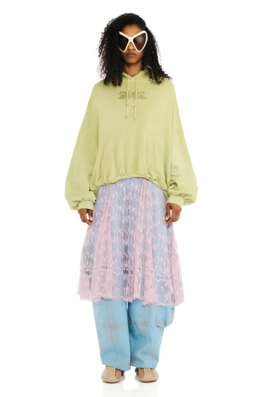 OLIVE RHINESTONE GATHERED HOODIE made by Collina Strada