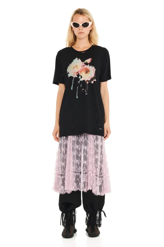 BLACK FLOWER DREAM DISTRESSED GRAPHIC TEE sold by Collina Strada
