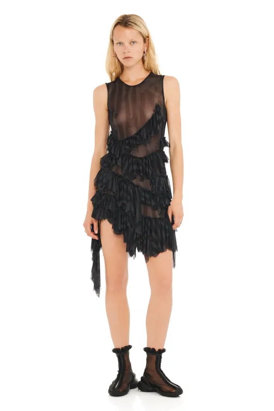 BLACK WAVY FLOWER STRIPE NETTLE DRESS sold by Collina Strada