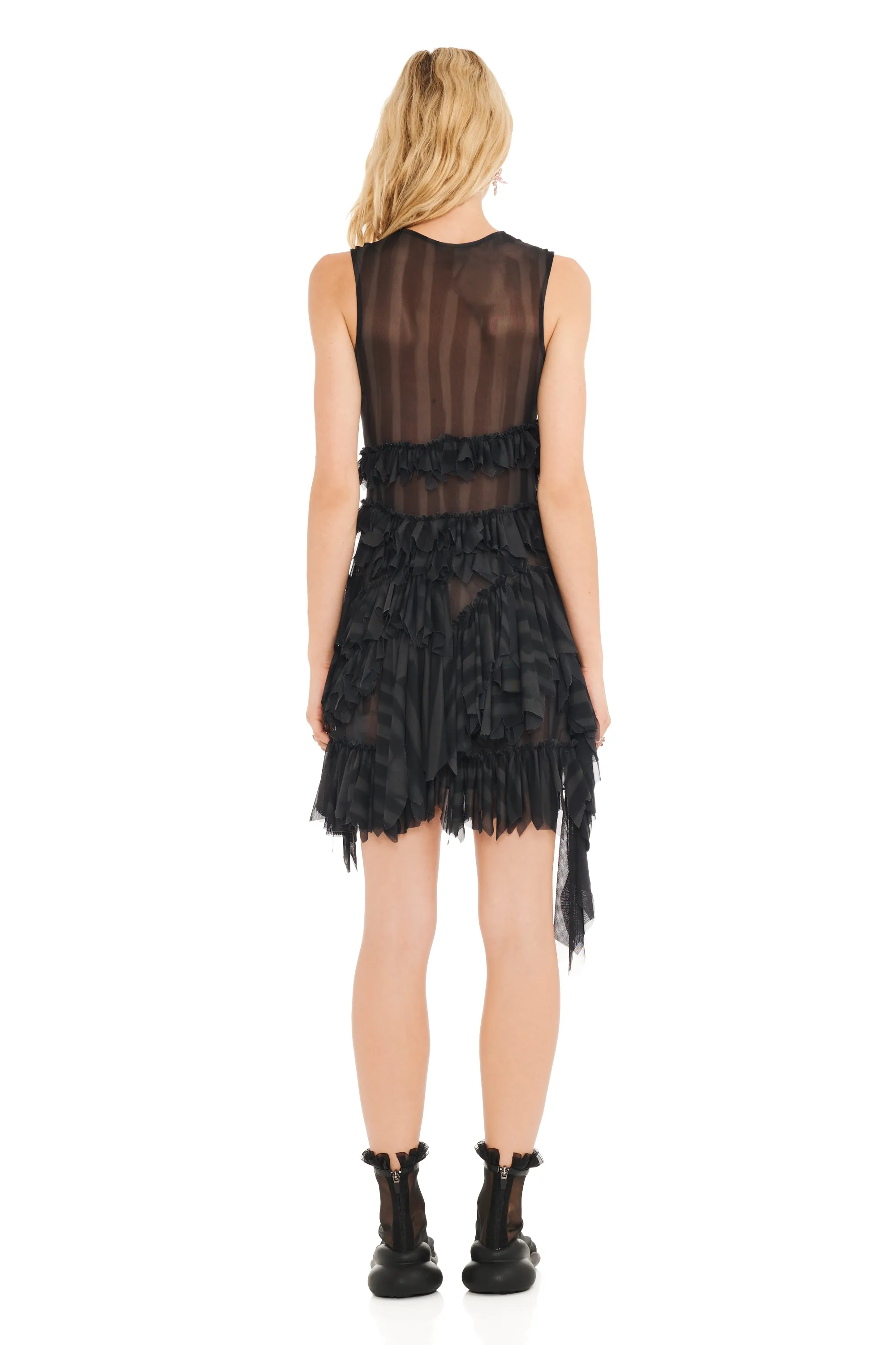 BLACK WAVY FLOWER STRIPE NETTLE DRESS sold by Collina Strada product image thumbnail 5