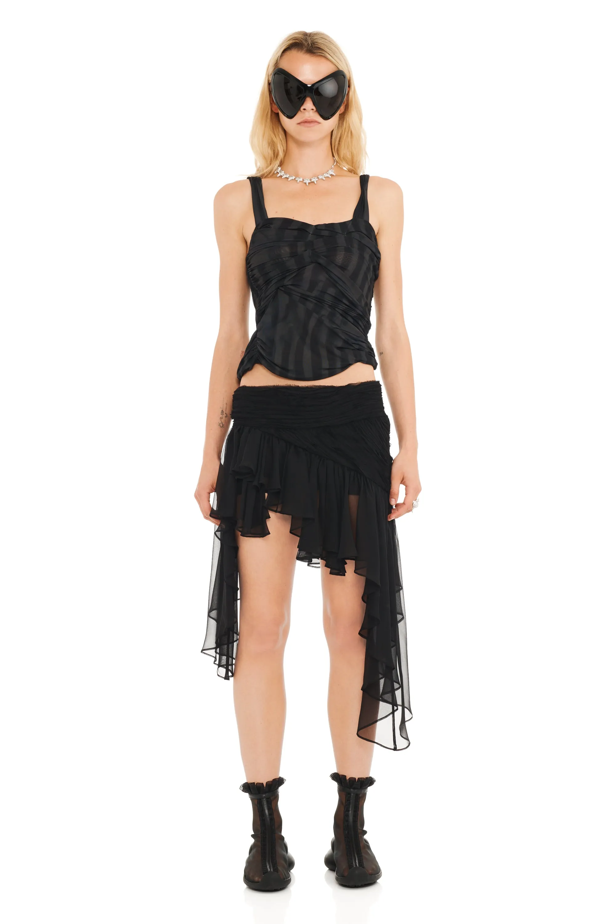 BLACK WAVY FLOWER STRIPE NETTLE TANK sold by Collina Strada