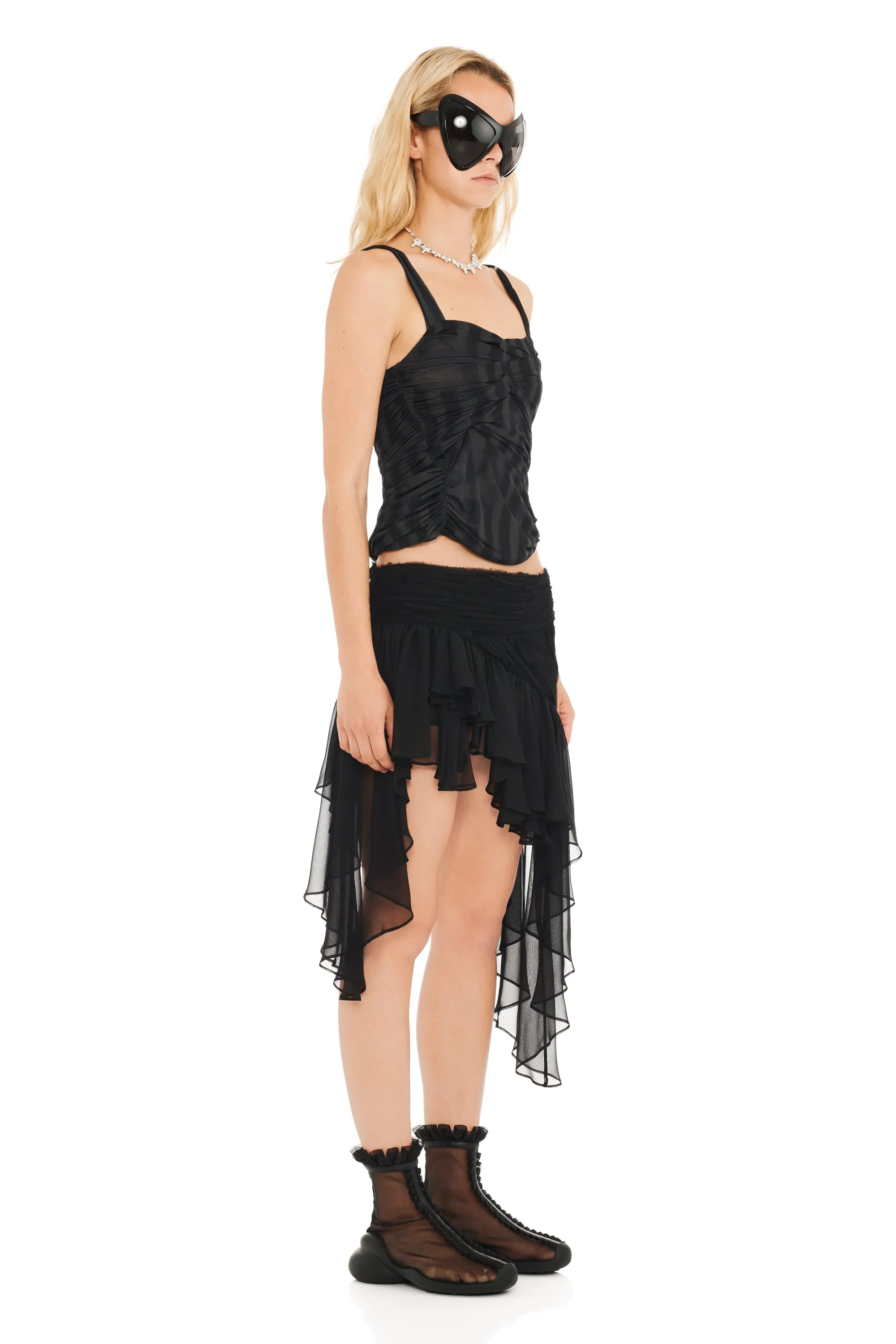 BLACK WAVY FLOWER STRIPE NETTLE TANK sold by Collina Strada product image thumbnail 4