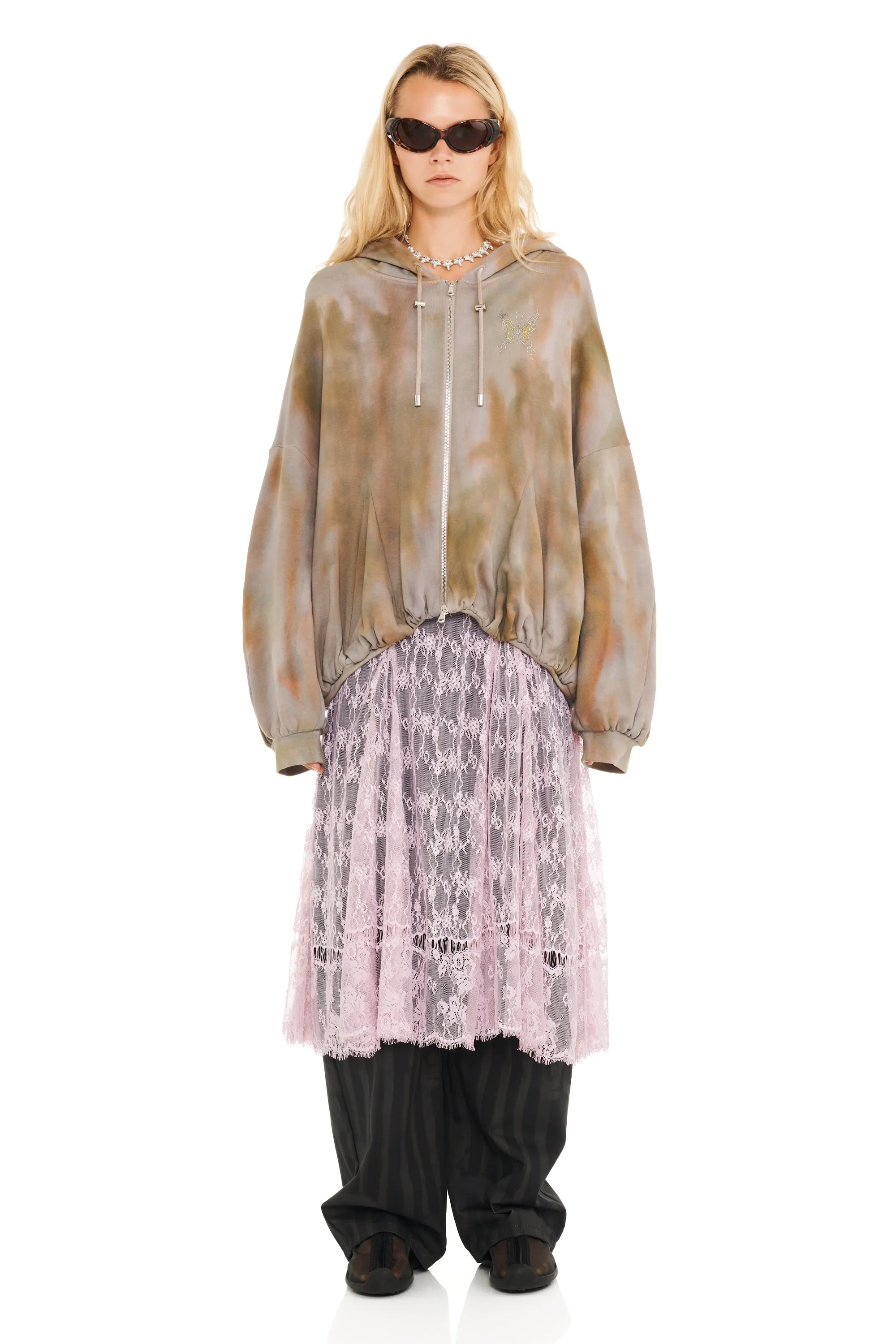 REISHI AURORA GATHERED ZIP UP HOODIE sold by Collina Strada