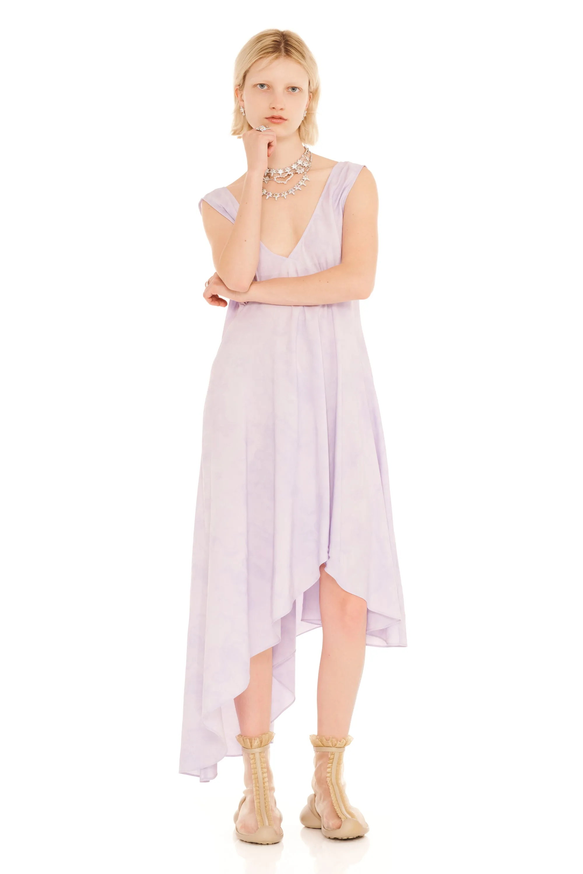 LILAC FLORAL SCRIBBLE TULIP DRESS sold by Collina Strada