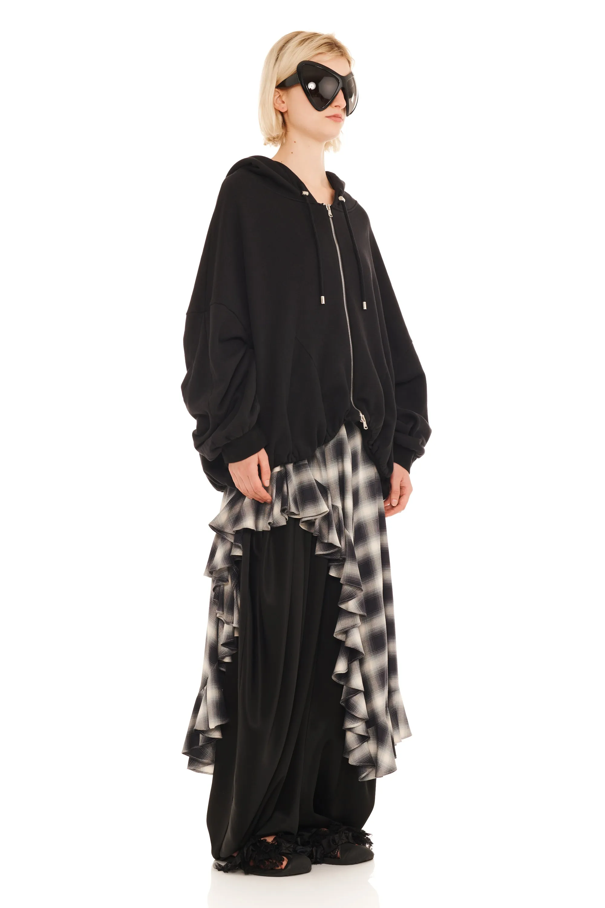 RHINESTONE BLACK GATHERED ZIP UP HOODIE sold by Collina Strada product image thumbnail 4