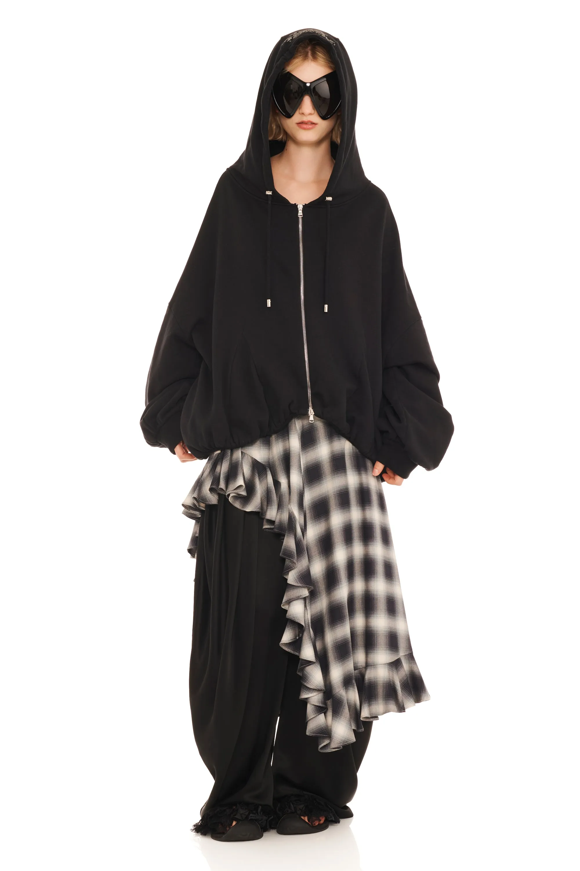 RHINESTONE BLACK GATHERED ZIP UP HOODIE sold by Collina Strada product image thumbnail 2