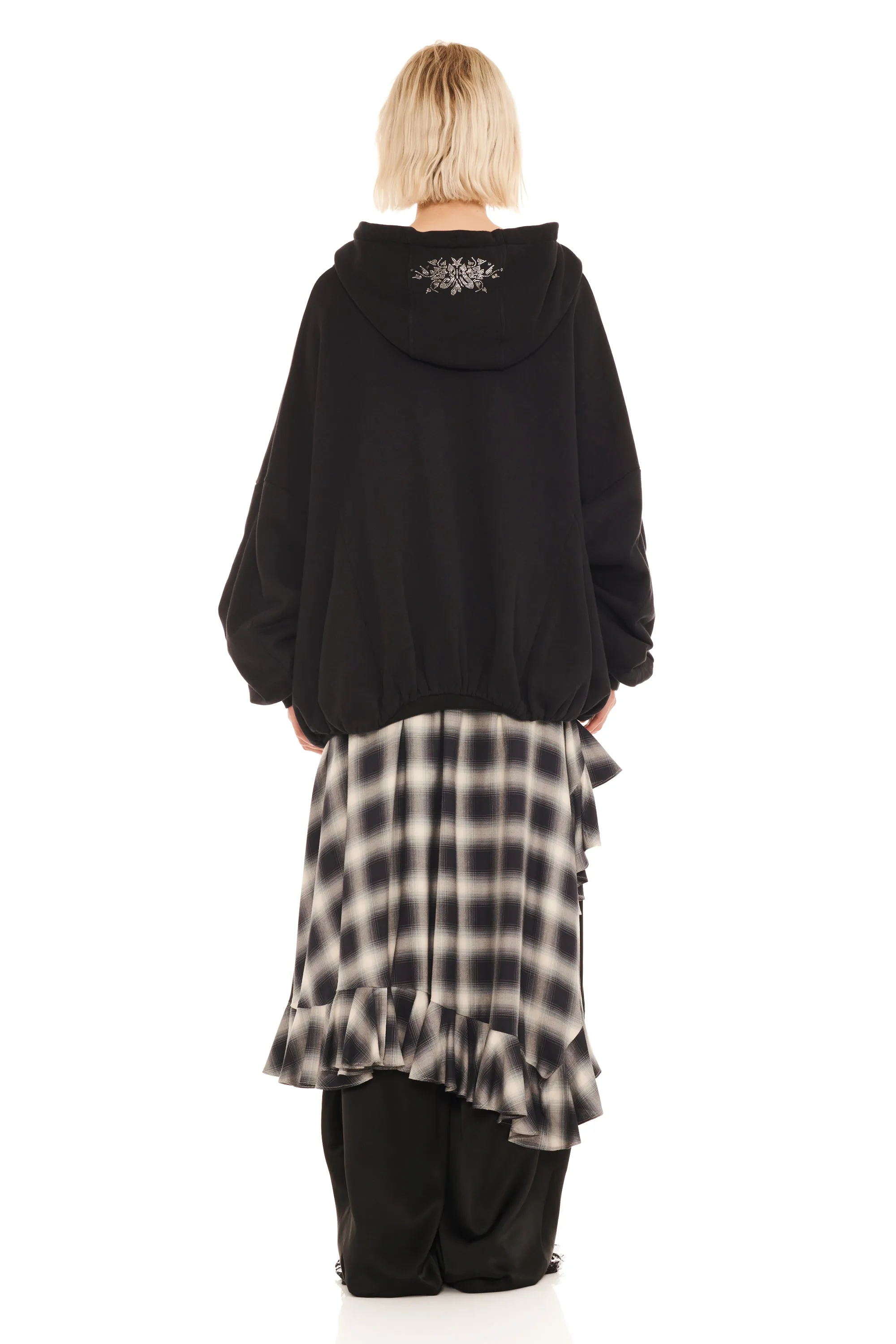 RHINESTONE BLACK GATHERED ZIP UP HOODIE sold by Collina Strada product image thumbnail 5