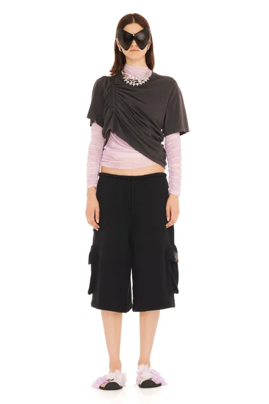 RHINESTONE BLACK CARGO SWEATSHORT made by Collina Strada