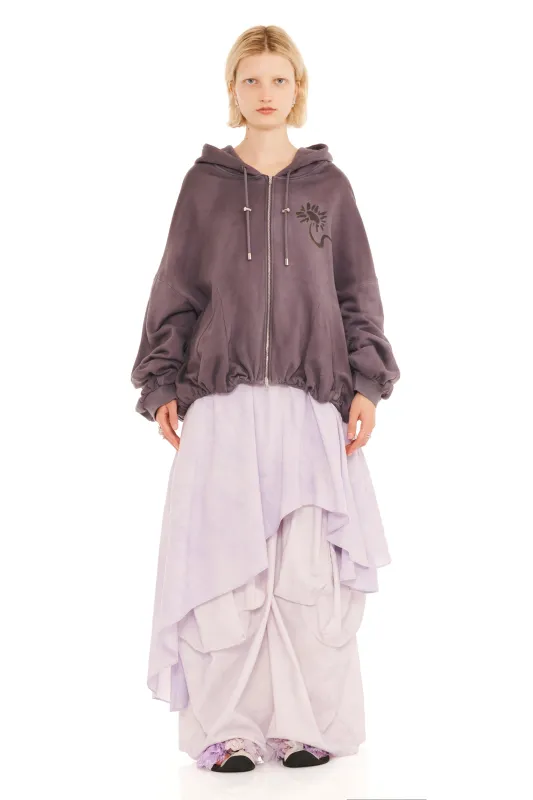 CHARCOAL DAISIES GATHERED ZIP UP HOODIE made by Collina Strada