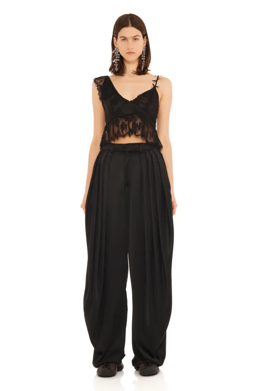 BLACK SATIN SIMONE PANT made by Collina Strada