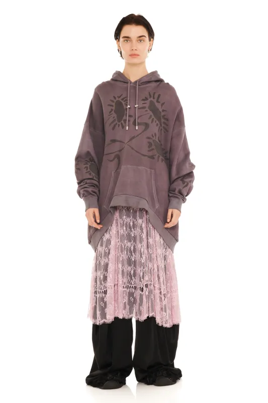 CHARCOAL DAISIES ROUND HEM HOODIE made by Collina Strada