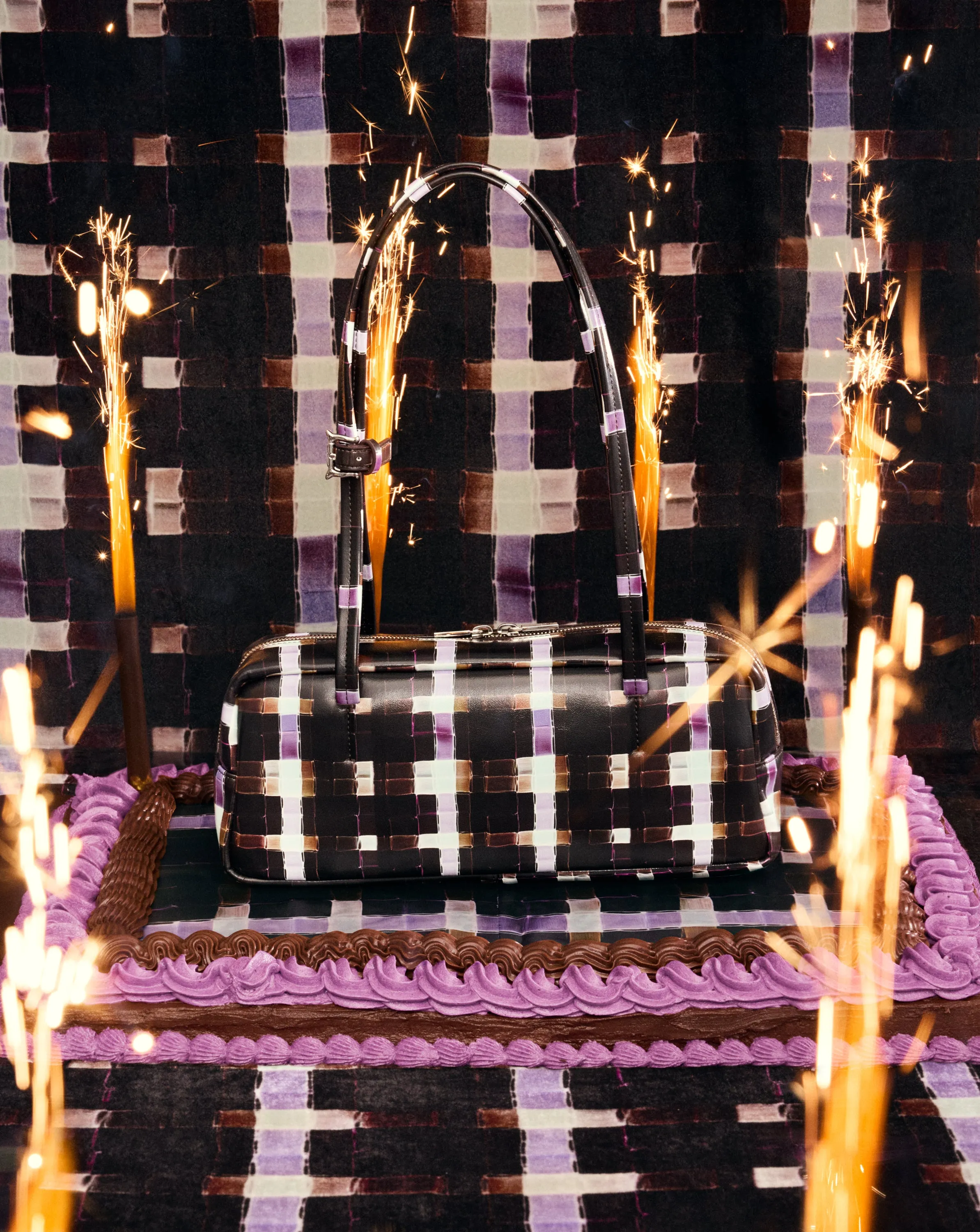 CHOCOLATE PAINTED PLAID BAGUETTE BAG sold by Collina Strada product image thumbnail 3