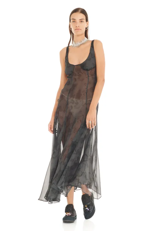 BLACK FLORAL SCRIBBLE PAMELA DRESS made by Collina Strada