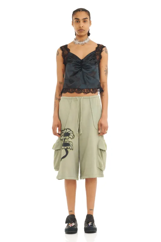 OLIVE TWIN FLOWERS CARGO SWEATSHORTS made by Collina Strada