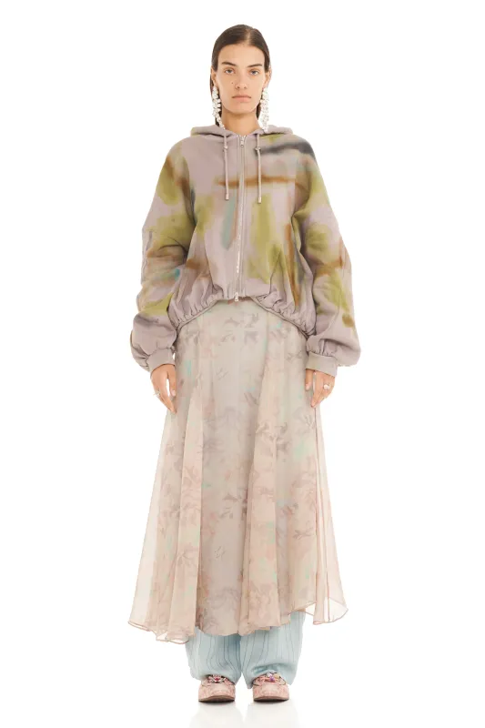 PAINTED FOG GATHERED ZIP UP HOODIE made by Collina Strada