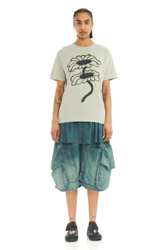 OLIVE TWIN FLOWERS PAINTED TEE made by Collina Strada