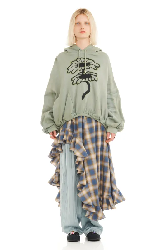 OLIVE TWIN FLOWERS GATHERED HOODIE made by Collina Strada