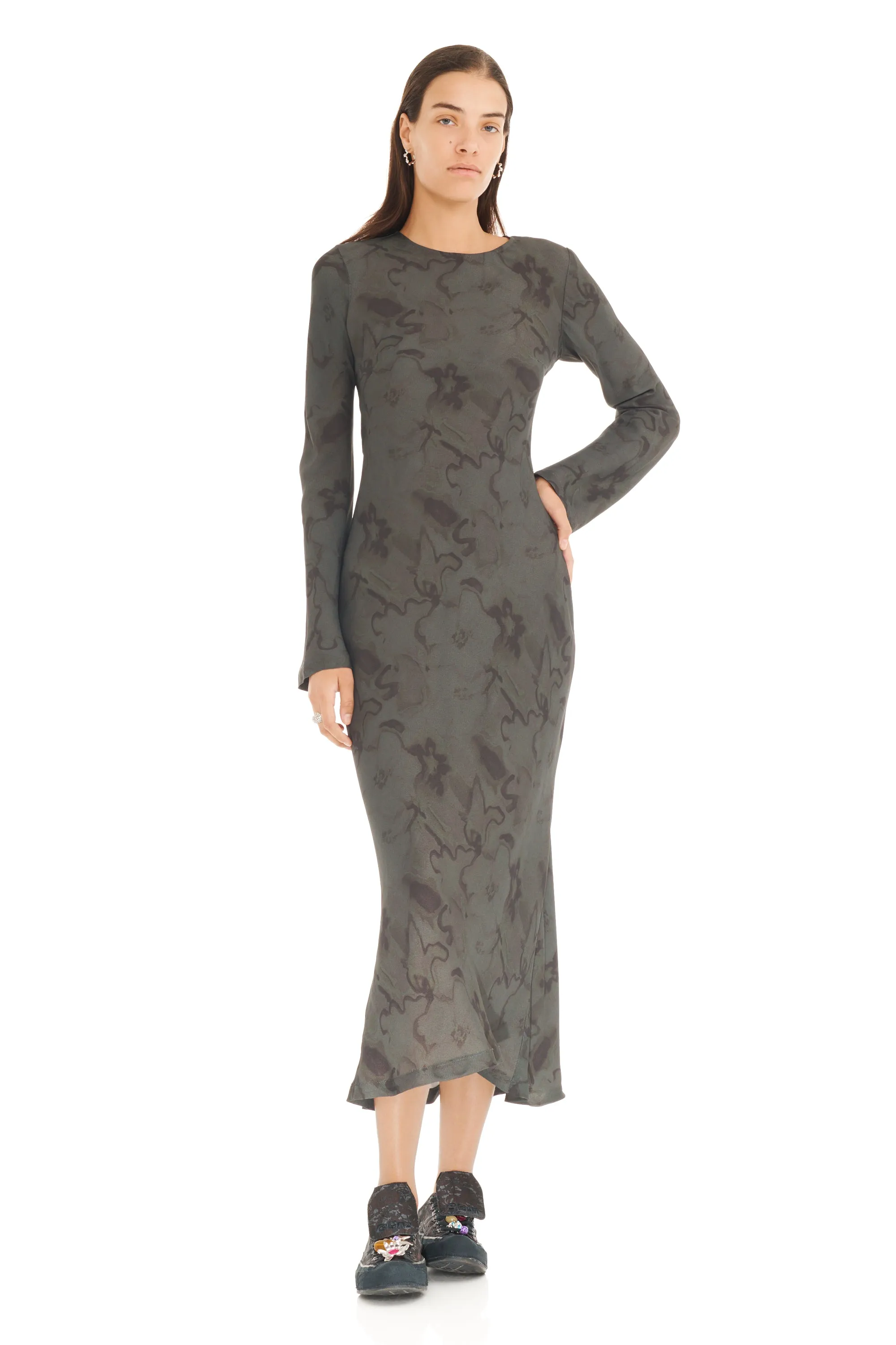 BLACK WATERCOLOR FLORAL YURI DRESS sold by Collina Strada
