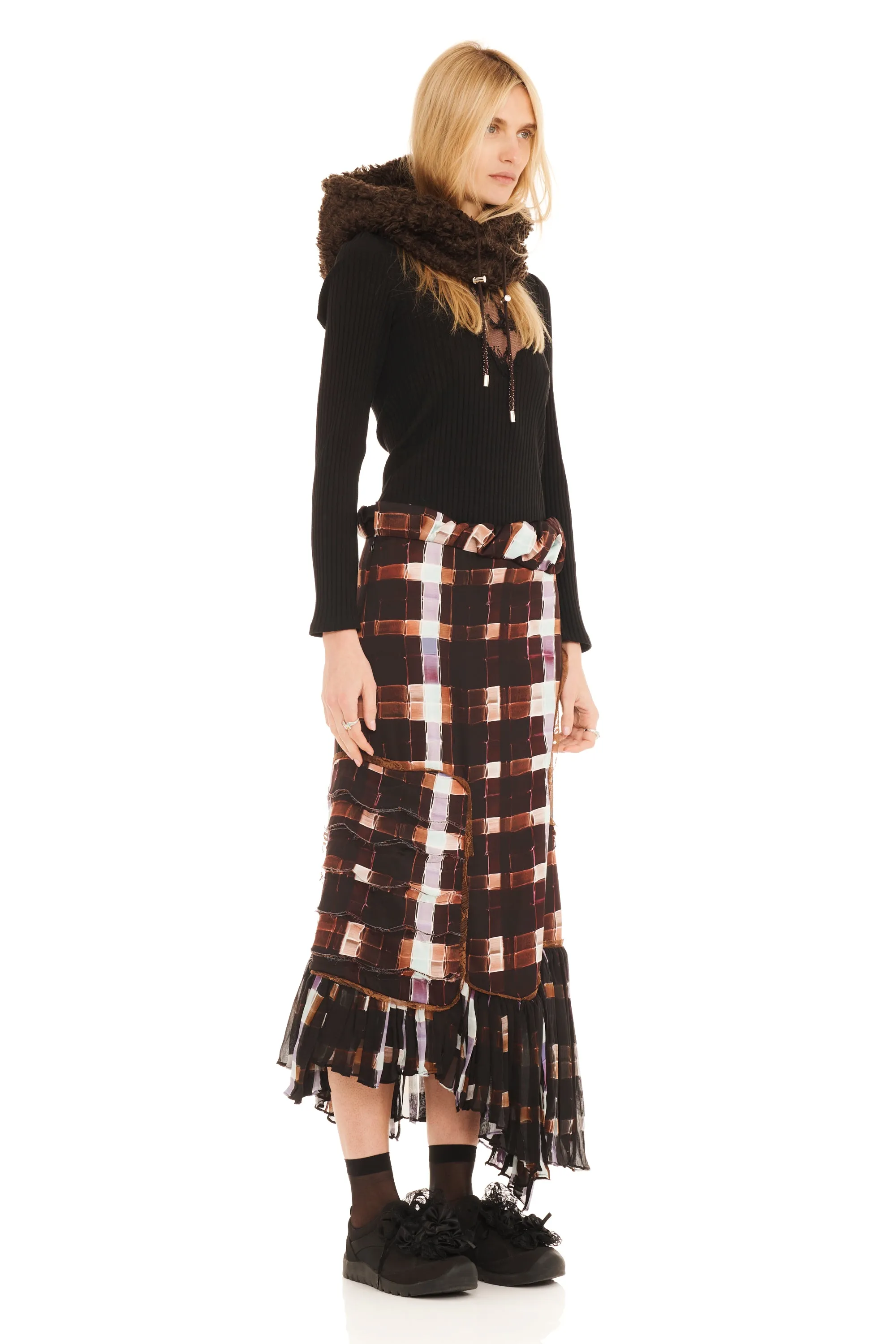 CHOCOLATE PAINTED PLAID LILY SKIRT sold by Collina Strada product image thumbnail 3