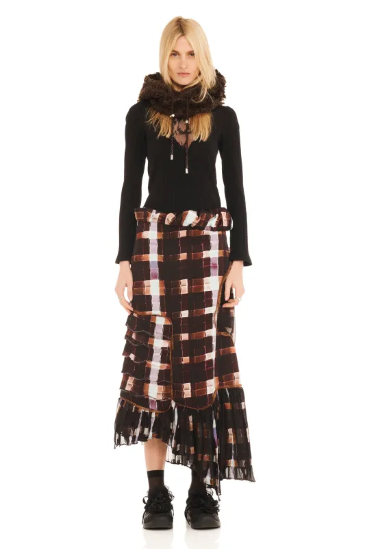 CHOCOLATE PAINTED PLAID LILY SKIRT made by Collina Strada