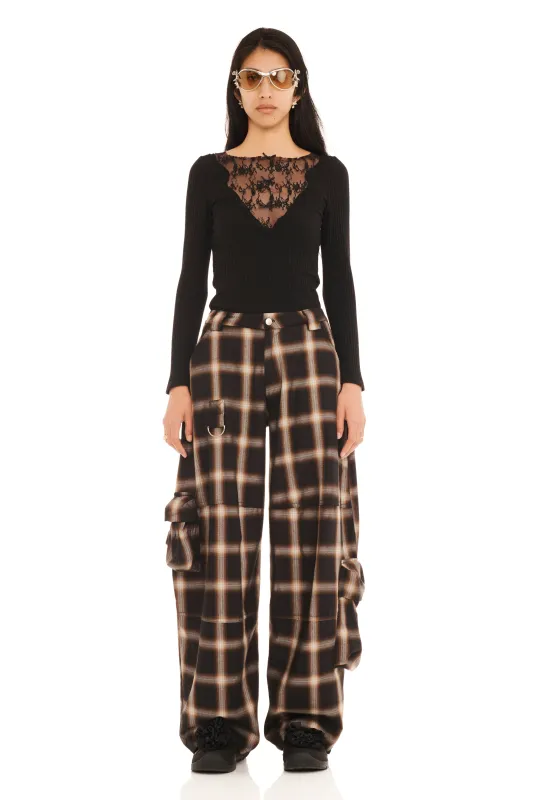 BLACK PLAID LAWN CARGO PANT made by Collina Strada