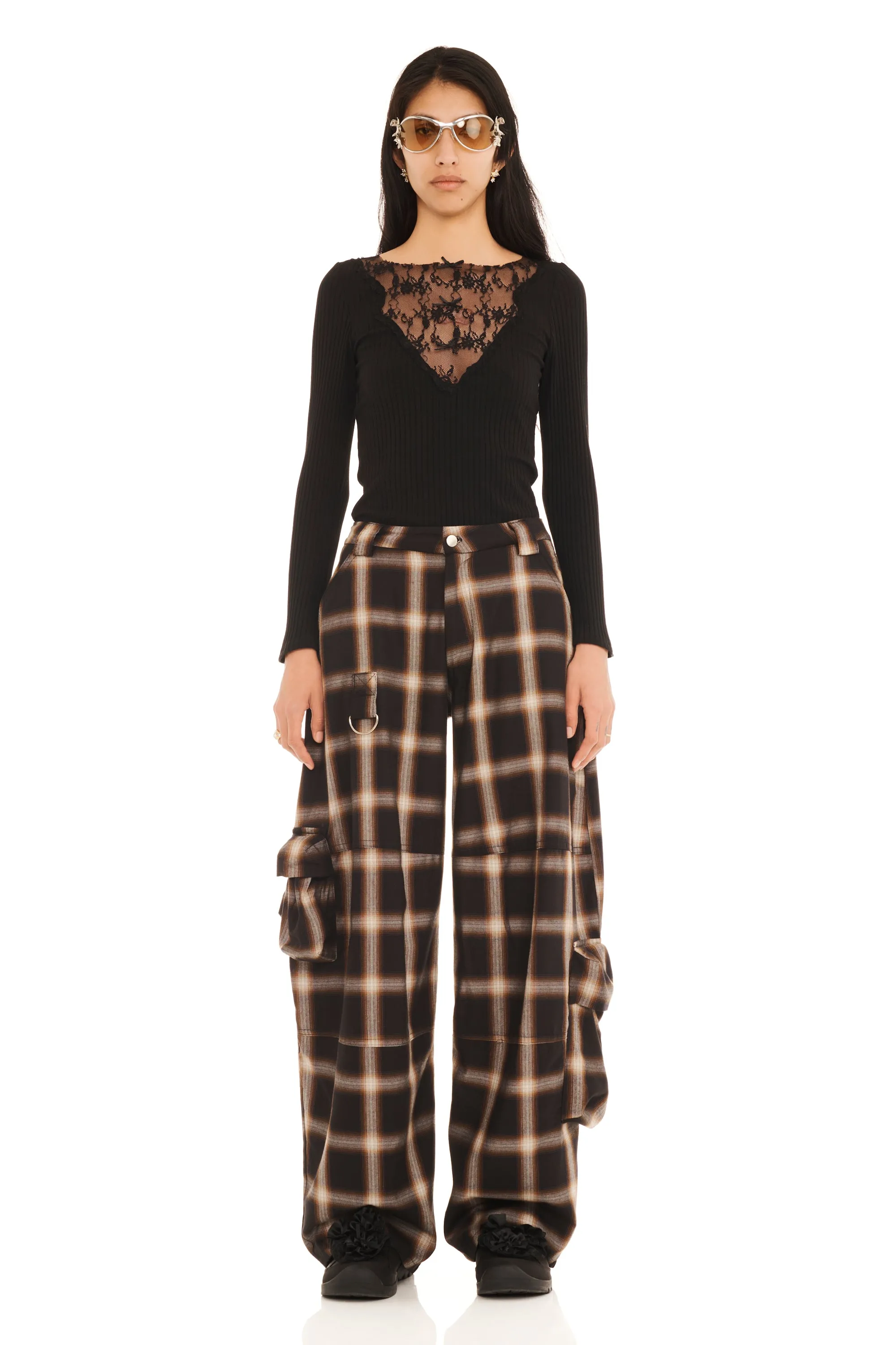 BLACK PLAID LAWN CARGO PANT sold by Collina Strada