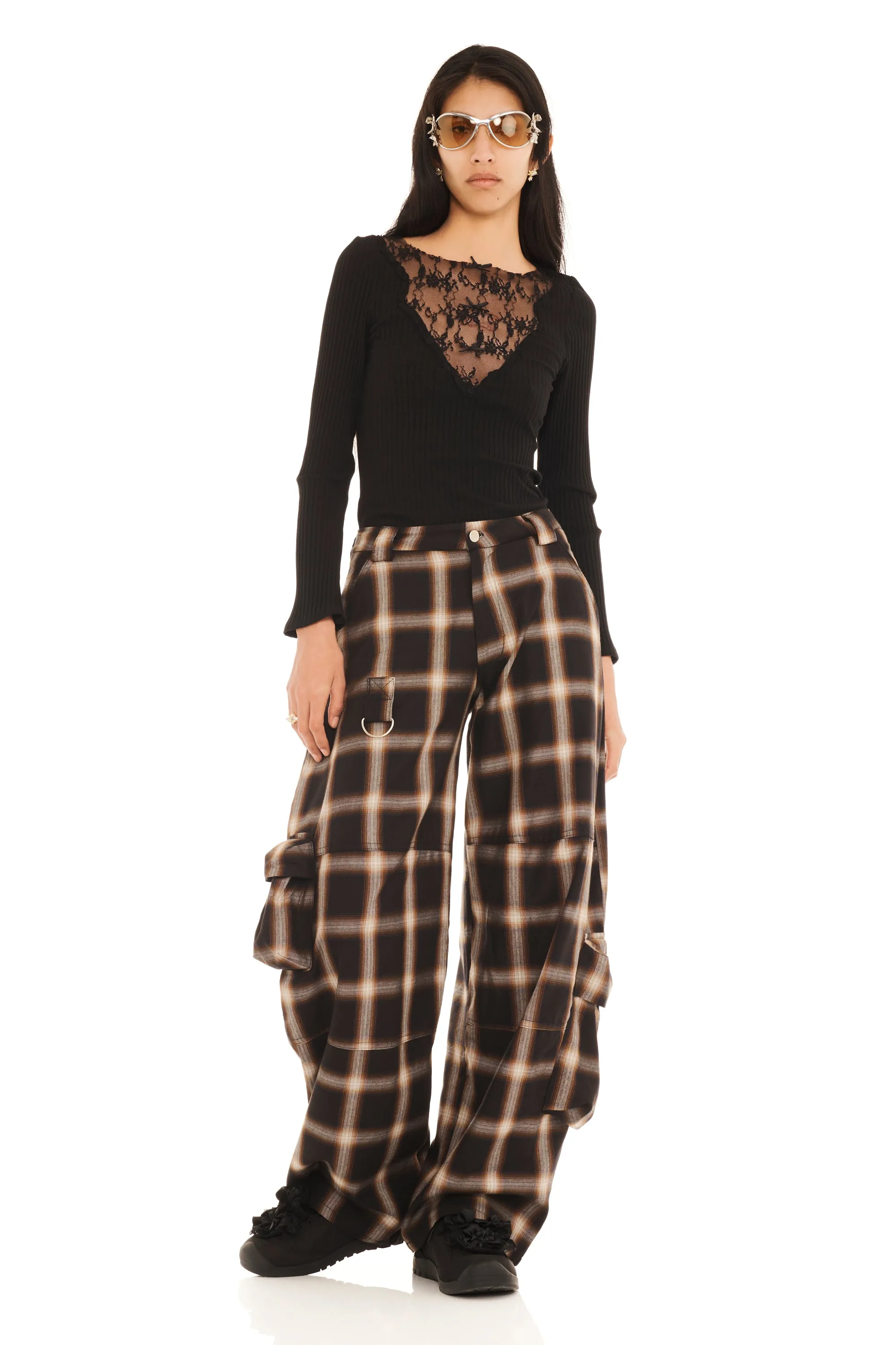 BLACK PLAID LAWN CARGO PANT sold by Collina Strada product image thumbnail 2