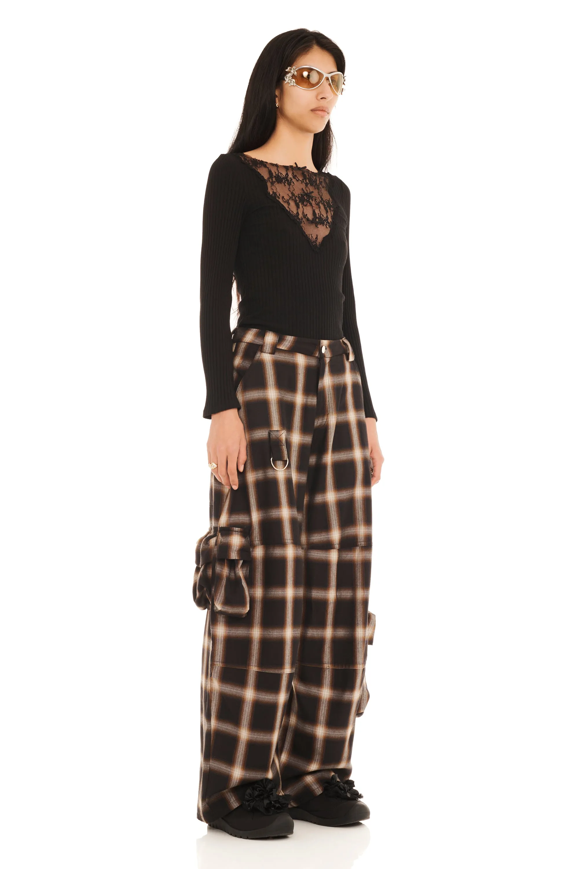 BLACK PLAID LAWN CARGO PANT sold by Collina Strada product image thumbnail 3
