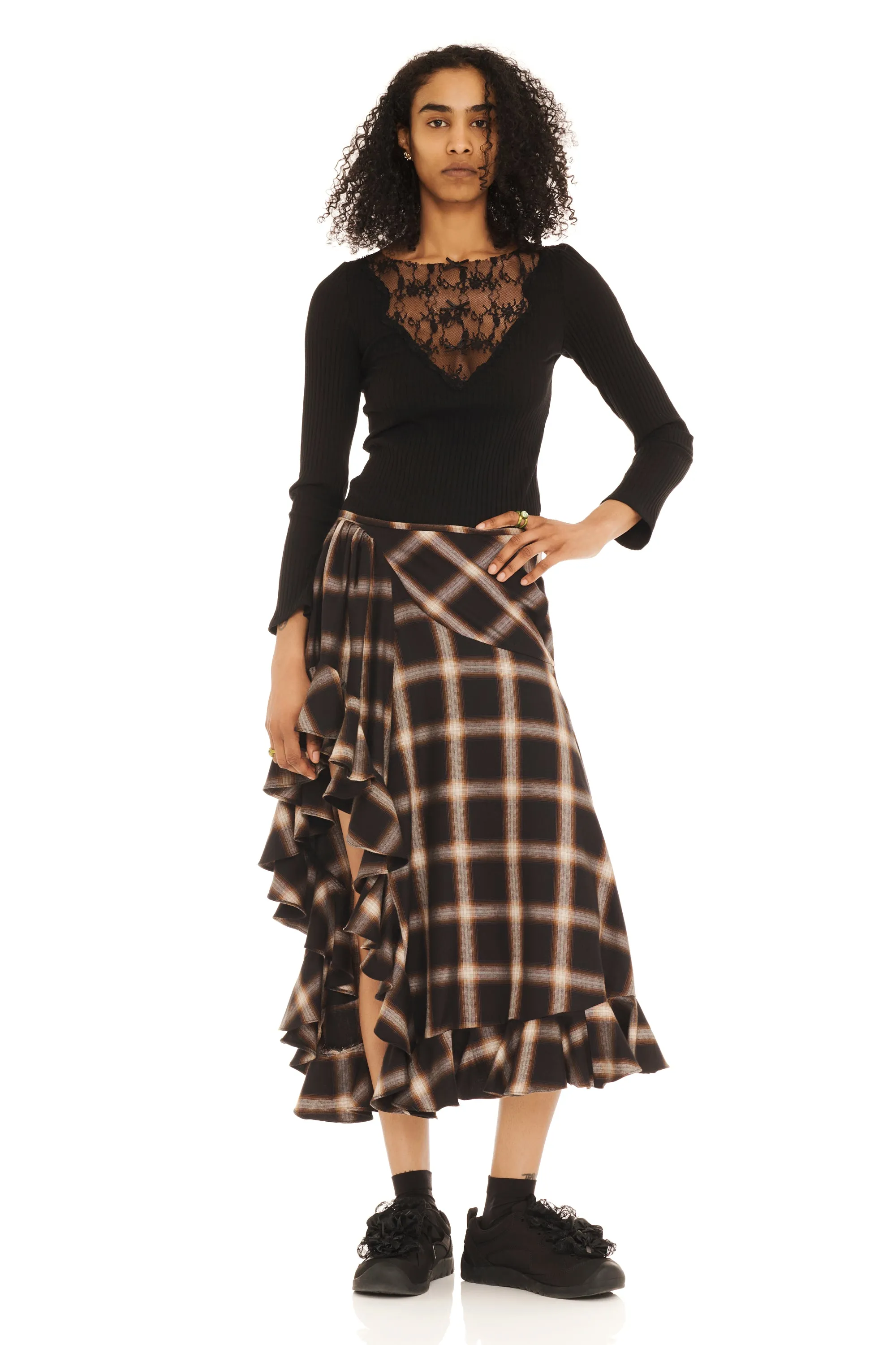 BLACK PLAID FLORIST SKIRT sold by Collina Strada product image thumbnail 5