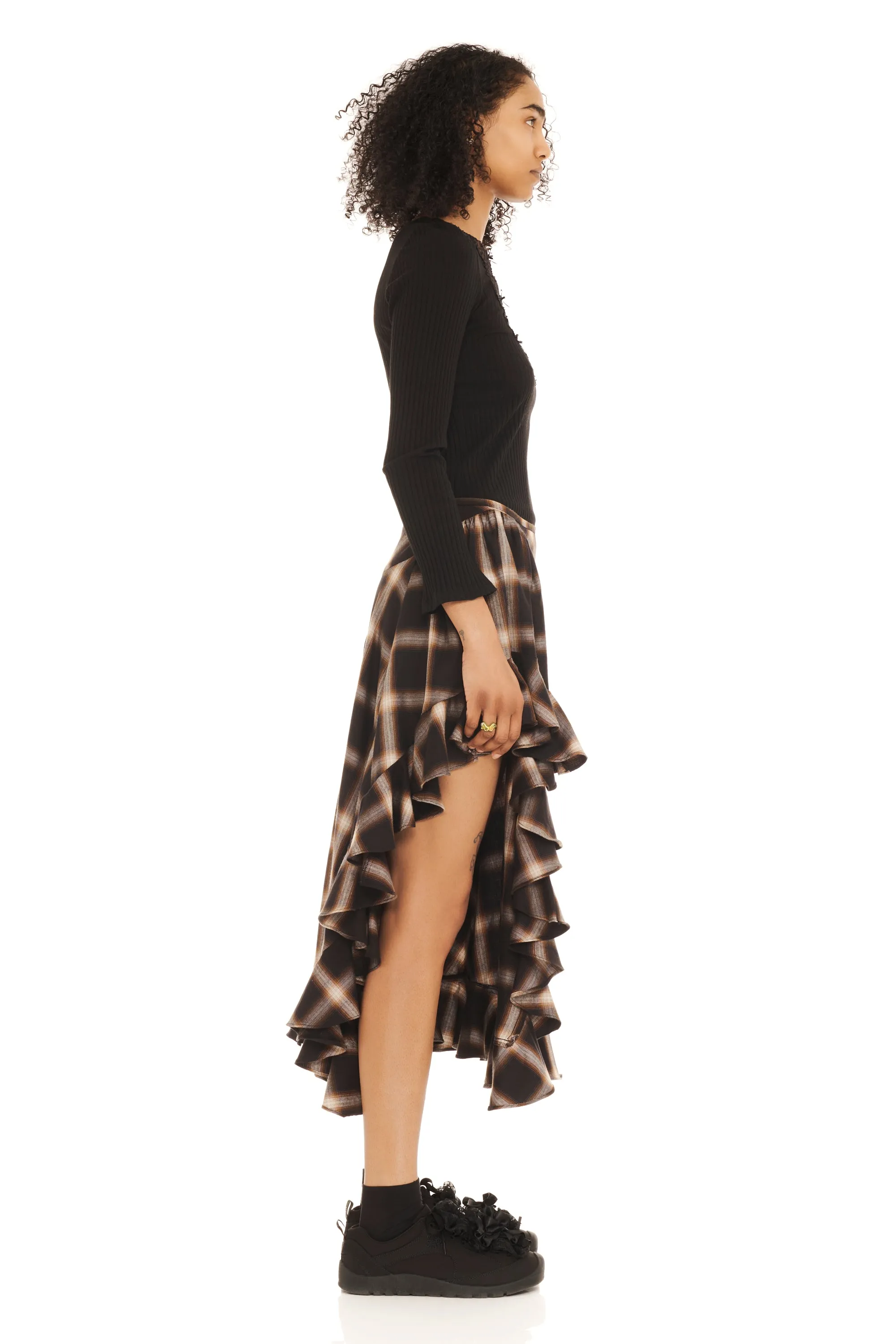 BLACK PLAID FLORIST SKIRT sold by Collina Strada product image thumbnail 3