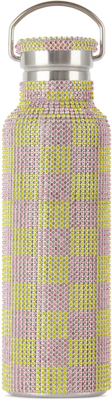 RHINESTONE WATER BOTTLE PINK YELLOW CHECKER made by Collina Strada