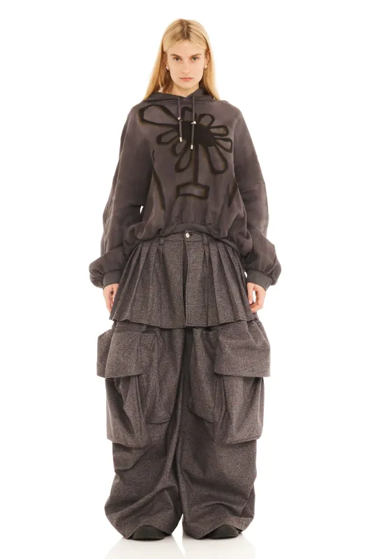 DARK CHARCOAL FLOWER POT GATHERED HOODIE made by Collina Strada